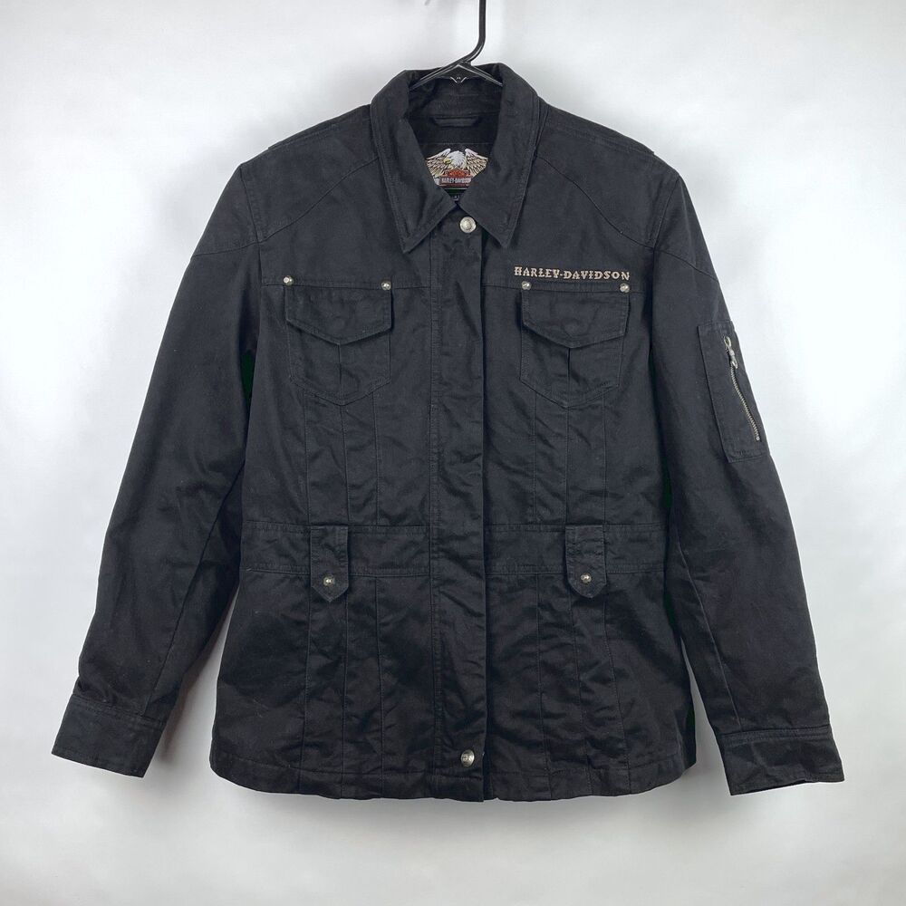 Harley Davidson Women's XL Utility Full Zip Jacket Black Denim 97443-06VW Y2K